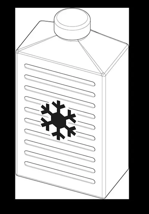 Weißer Behälter mit einem schwarzen Schneeflockensymbol und horizontalen Rillen. Das Produkt gehört zur Marke Daikin und dient zur Erweiterung des Frostbereichs.